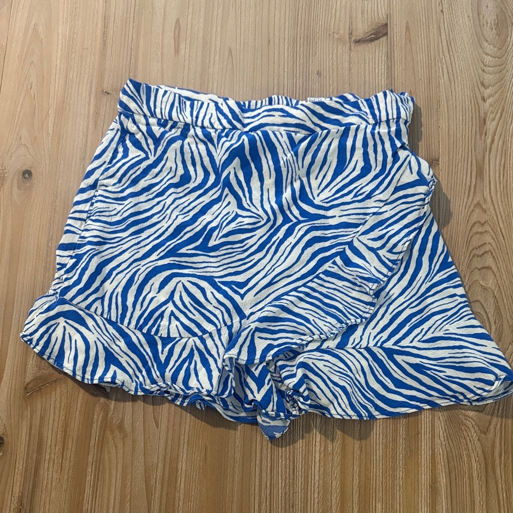 Zara High Waist Zebra Print Shorts in Blue and White
